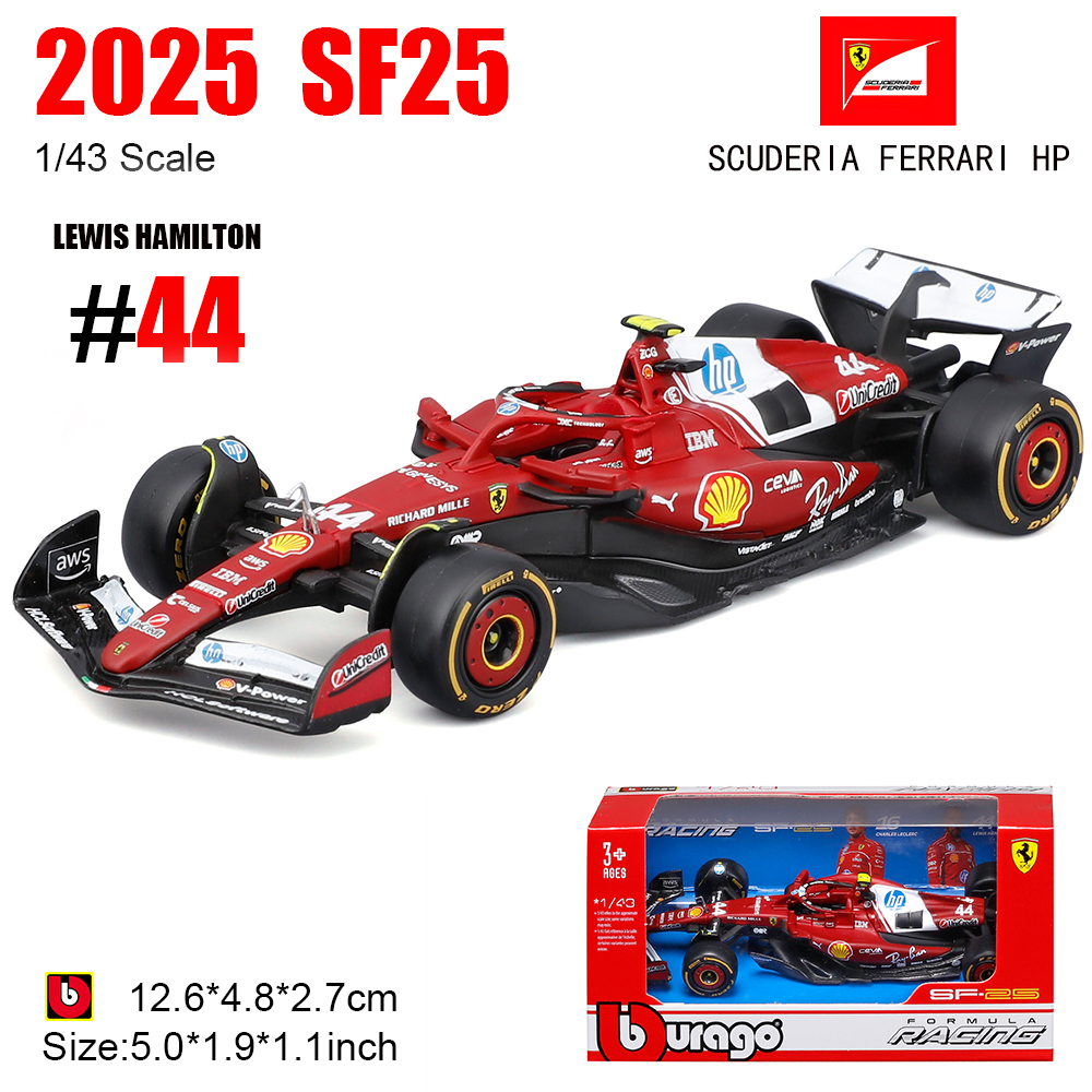 Bburabo 1 : 43 Scuderia Ferrari HP SF25 F1 Carro Fundido E Lewis Hamilton # 44 Modelo