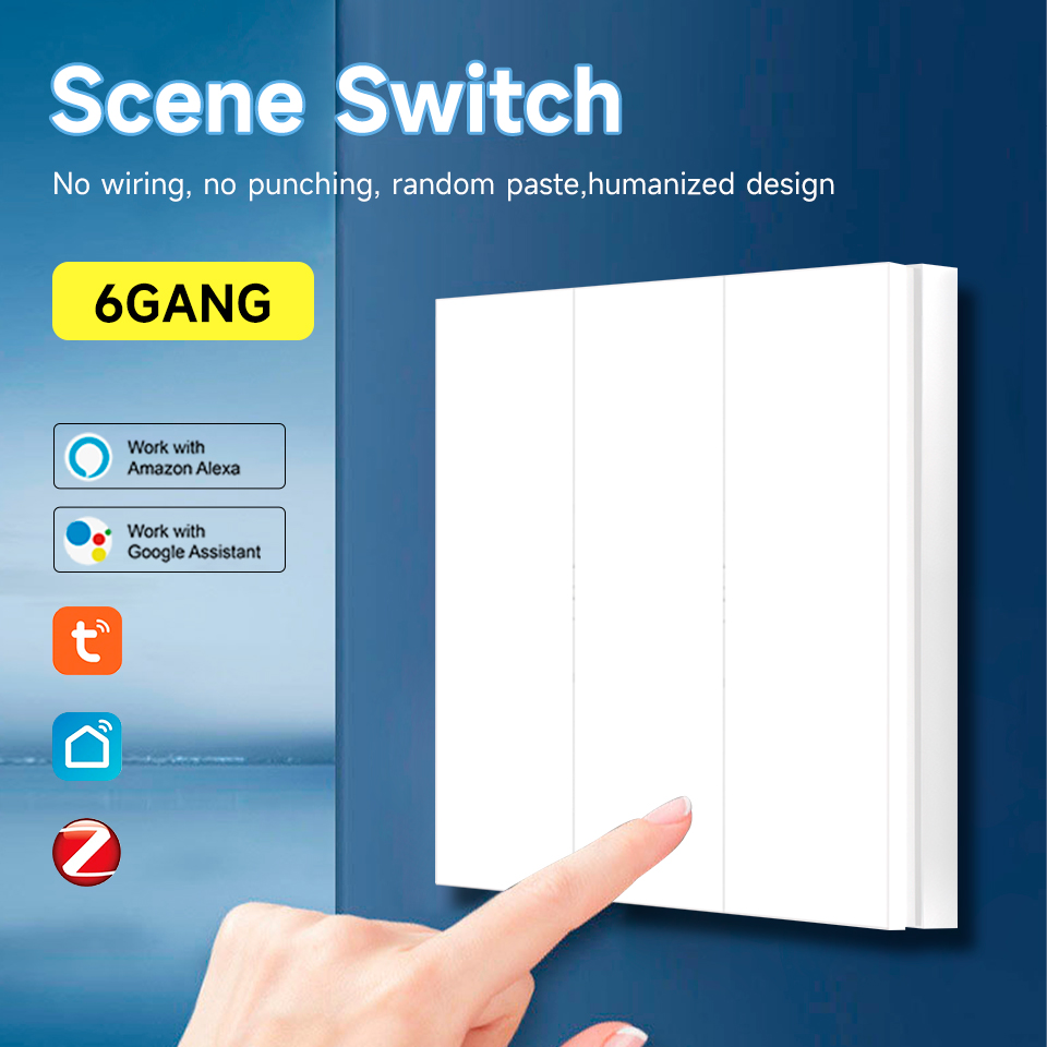 Interruptor Inteligente WiFi/Zigbee Scene Switch 6 Canais Controle Remoto por Aplicativo Sem Fio, Pode Ser Facilmente