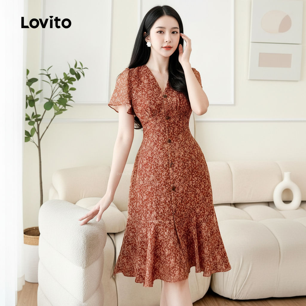 Lovito Vestido Boho Floral Leve Primavera Verão Feminino L165ED1557 em Oferta na Shopee
