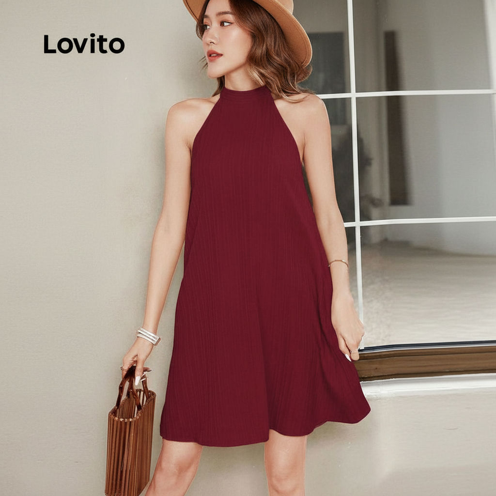 Lovito Casual Vestido Feminino em Jacquard para Primavera Verão Vermelho L158ED1332