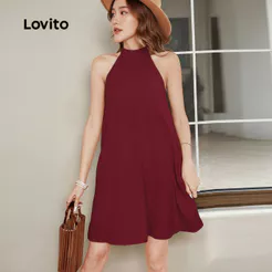 Lovito Casual Vestido Feminino em Jacquard para Primavera Verão Vermelho L158ED1332