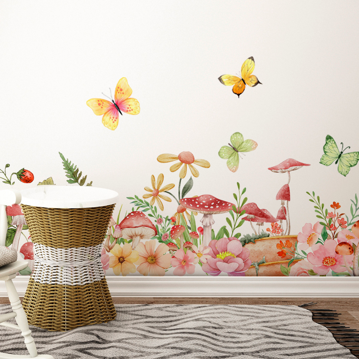 Uma Folha (30 * 90 Cm) Adesivo De Parede De Rodapé De Cogumelo De Conto De Fadas Autoadesivo , Pintura De Decoração De Q