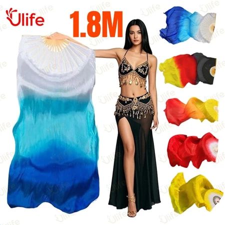 Leque Véu De Dança 1.8 Metros De Comprimento Wohu 2 Peças Seda De Bambu Para Fantasia Do Ventre Acessórios De Desempenho