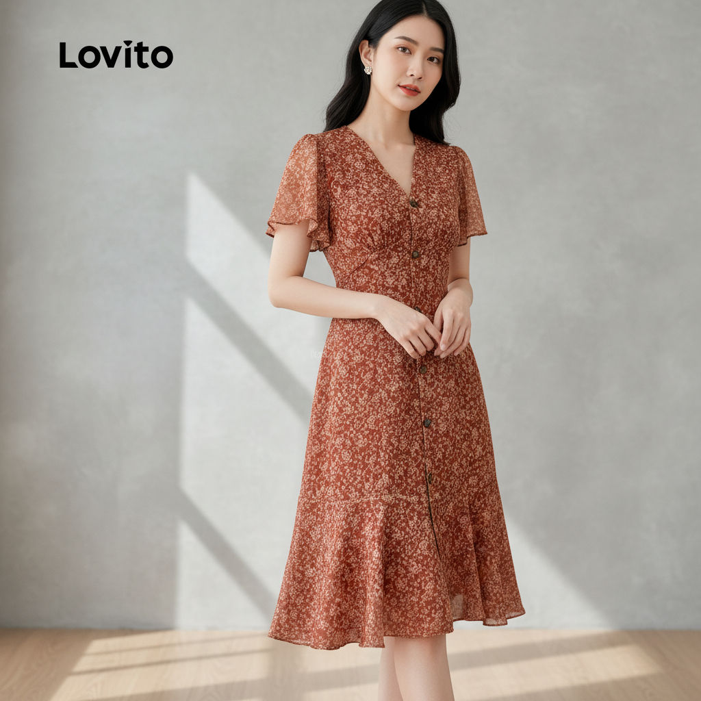 Lovito Vestido Boho Estampa Floral Primavera/Verão Feminino L165ED1557 em Oferta na Shopee