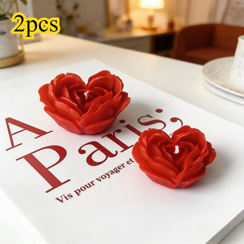 Conjunto De Molde De Silicone Rosa Coração 2 Peças , Resina De Vela Romântica Para Decoração De Mesa DIY