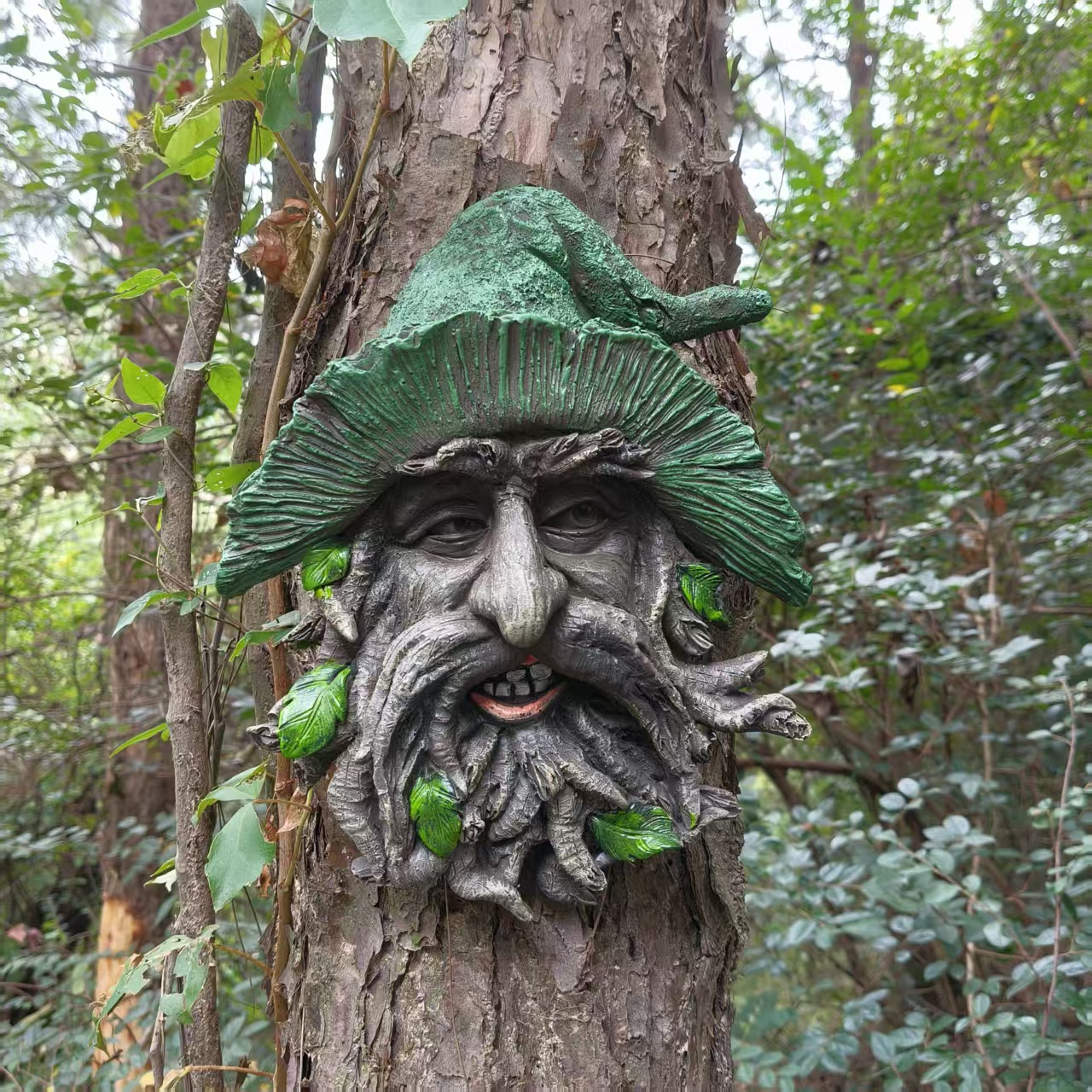 Ornamento de Rosto de Gnomo Anão em Resina para Árvore Espírito da Floresta Vintage, Decoração para Abraçar Árvore