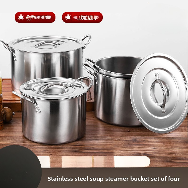 Conjunto De Panela De Sopa De Aço Inoxidável De 4 Unidades , Panelas Espessadas De Grande Capacidade Para Restaurante Do