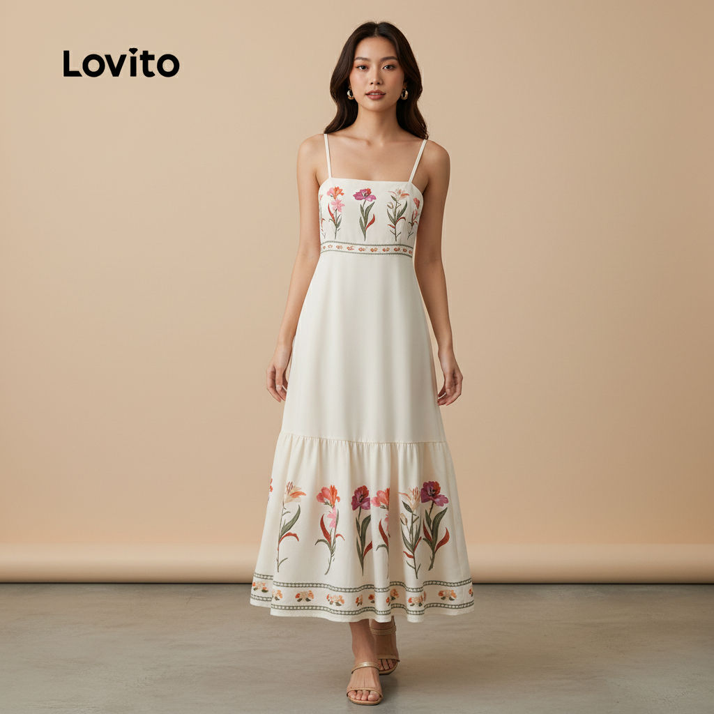 Lovito Vestido Longo Boho Com Estampa Floral Em Viscose E Linho Perfeito Para Primavera/verão LBL32081 em Oferta na Shopee