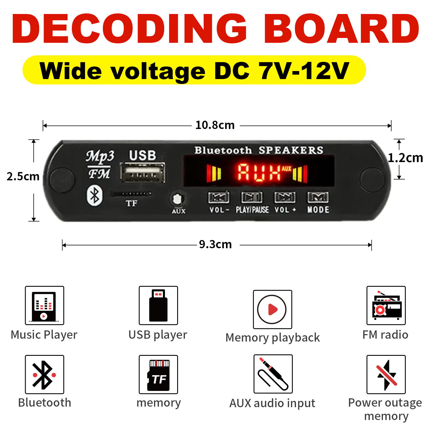 Amplificador Bluetooth Classe D Mini DC 9V-12V com Controle Remoto para Caixa de Som DIY