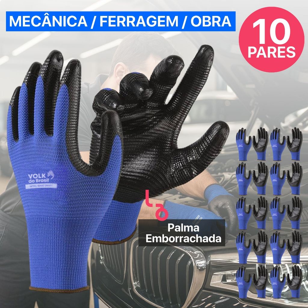Um Conjunto Kit 10 Luva De Látex Inteligente Onda Nitril , Luvas De Montagem De Trabalho Mecânico Multitarefa Azul Volk