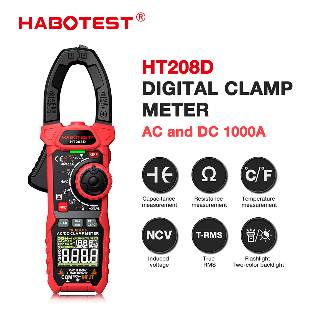 Um Conjunto De Multímetro Digital HABOTEST HT208 , 1000V 1000A AC DC NCV True RMS Testador Profissional Com Abertura De