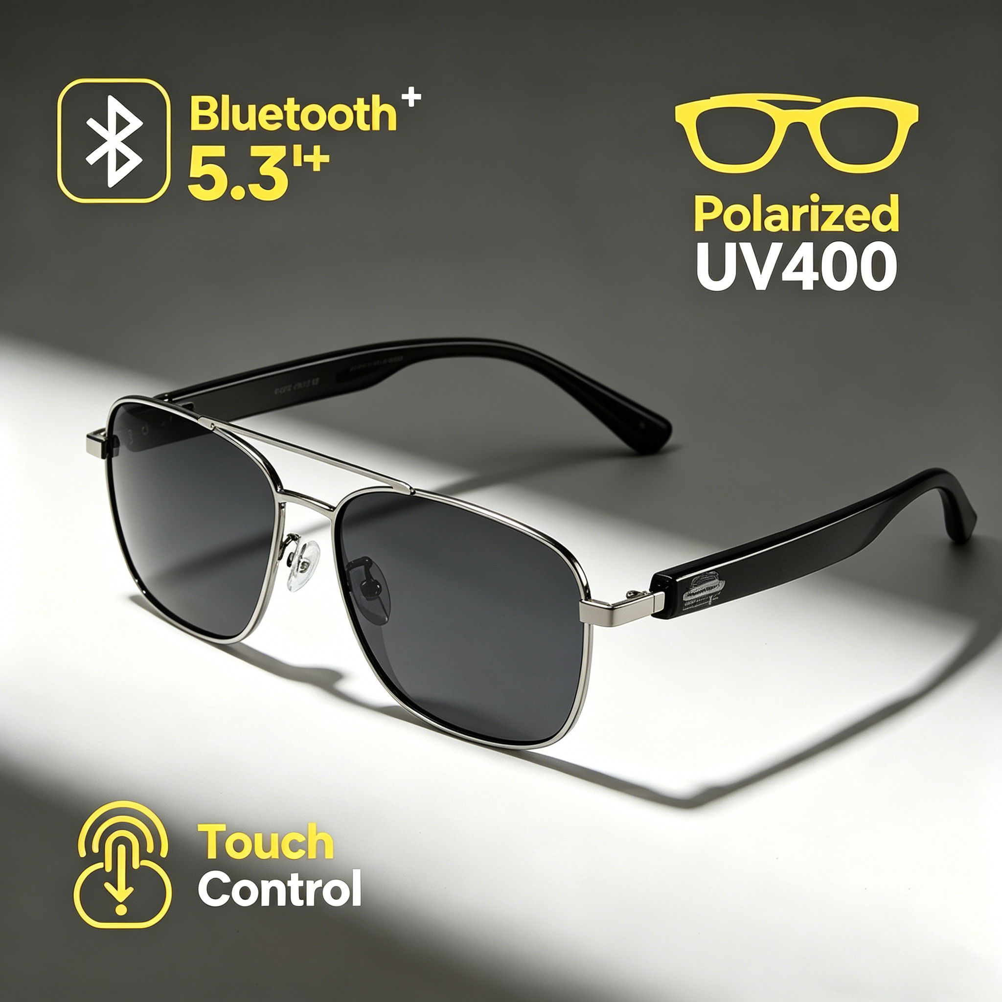 Óculos de Sol Inteligentes Bluetooth 5.3, Lente Polarizada UV400, Chamada e Música de Áudio, Controle por Toque Óculos