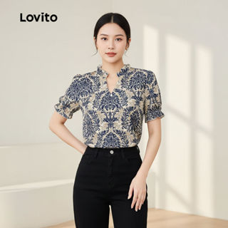 Lovito Blusa Boho Babados Azul Feminina Primavera Verão L164ED158 em Oferta na Shopee