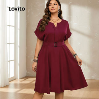 Lovito Refine Vestido Feminino com Cinto para Primavera Verão em Clarete LBL31117 em Oferta na Shopee