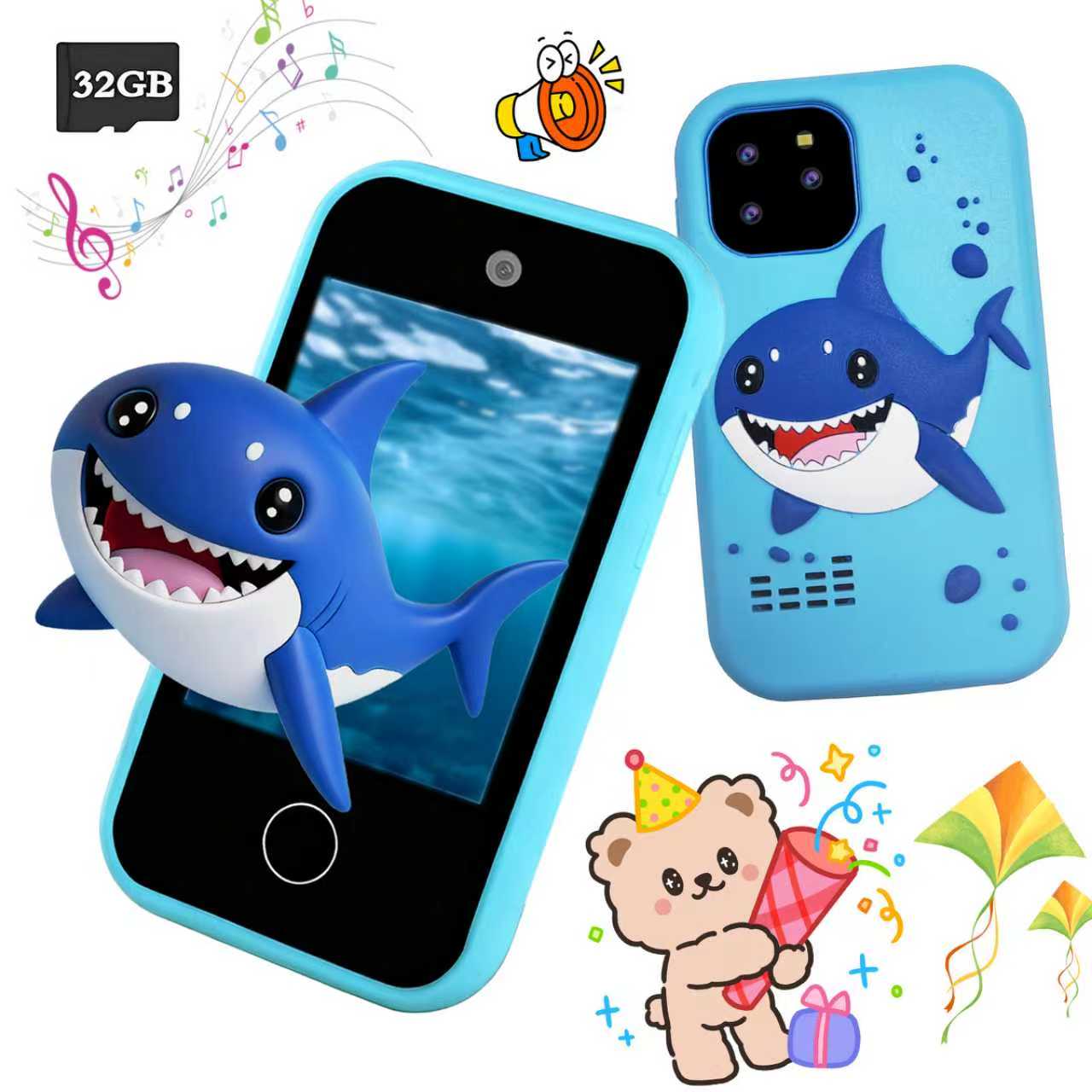 Telefone de Brinquedo Infantil com Tela Sensível, Smartphone Duplo com Câmera para Selfies e Gravação, Lanterna,