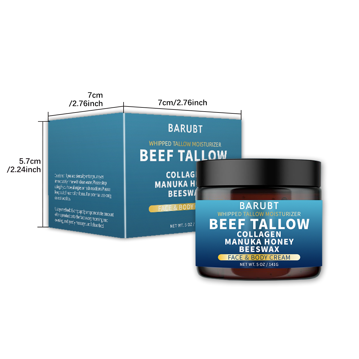 Bálsamo Hidratante Facial e Corporal BARUBT com Tallow de Boi Batido, Mel Manuka, Colágeno e Cera de Abelha - Cuidados