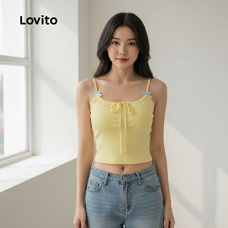 Lovito Blusa Fofa Com Laço Lisa Plissada Frente Para Mulheres L122AD010 em Oferta na Shopee