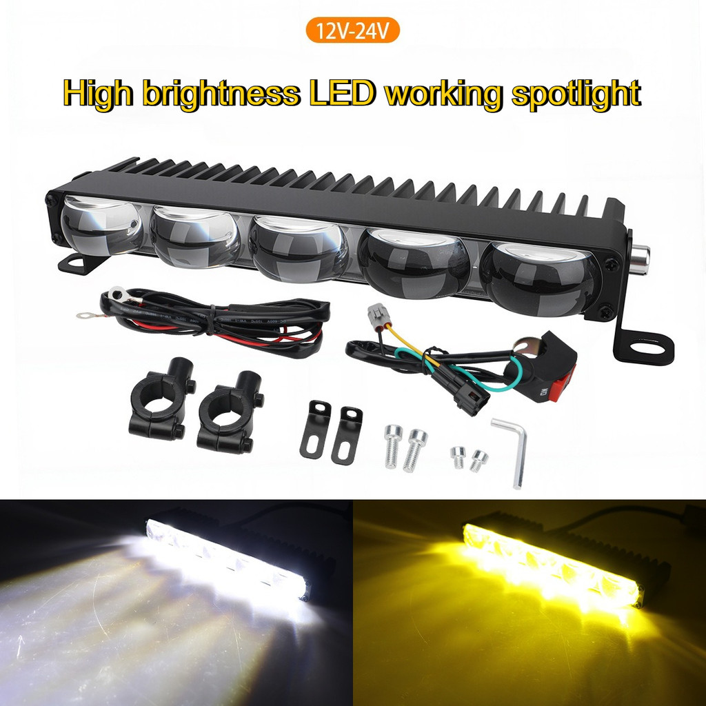 1 conjunto de 5 lentes olho-de-gato para motocicleta e carro, luz LED branca frontal/traseira, farol/luz baixa,