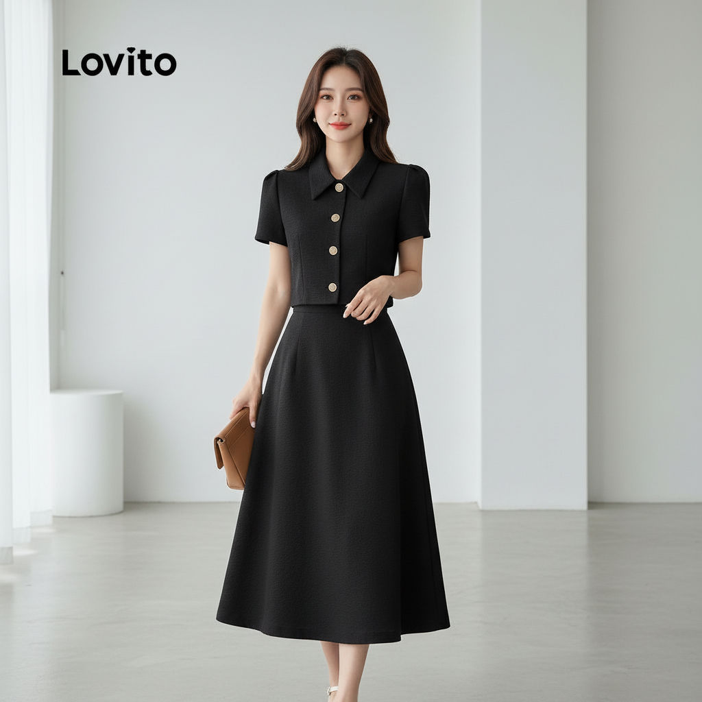 Lovito Tops ou Calças Casuais com Botões Frontais para Primavera/Verão Top Feminino Preto L165ED1468 em Oferta na Shopee