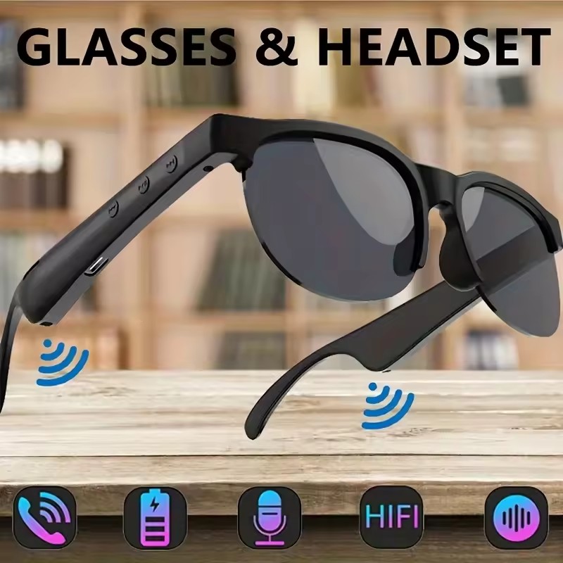 Óculos Inteligentes Sem Fio com Fone de Ouvido Feminino, Controle de Voz Bluetooth, Óculos Polarizados UV, Óculos de