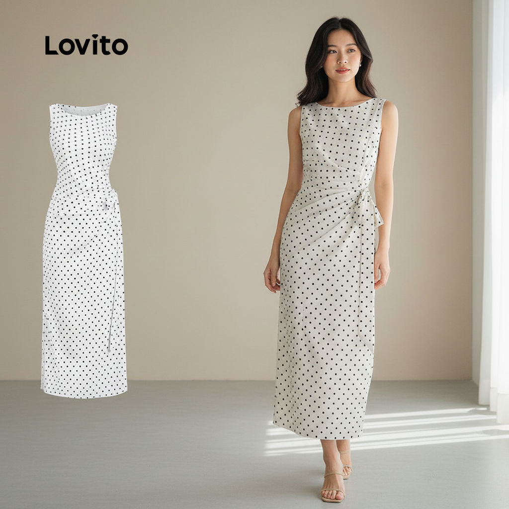 Lovito Refine Vestido Casual de Renda com Amarração para Primavera/verão Off-white para mulheres L159AD066 em Oferta na Shopee
