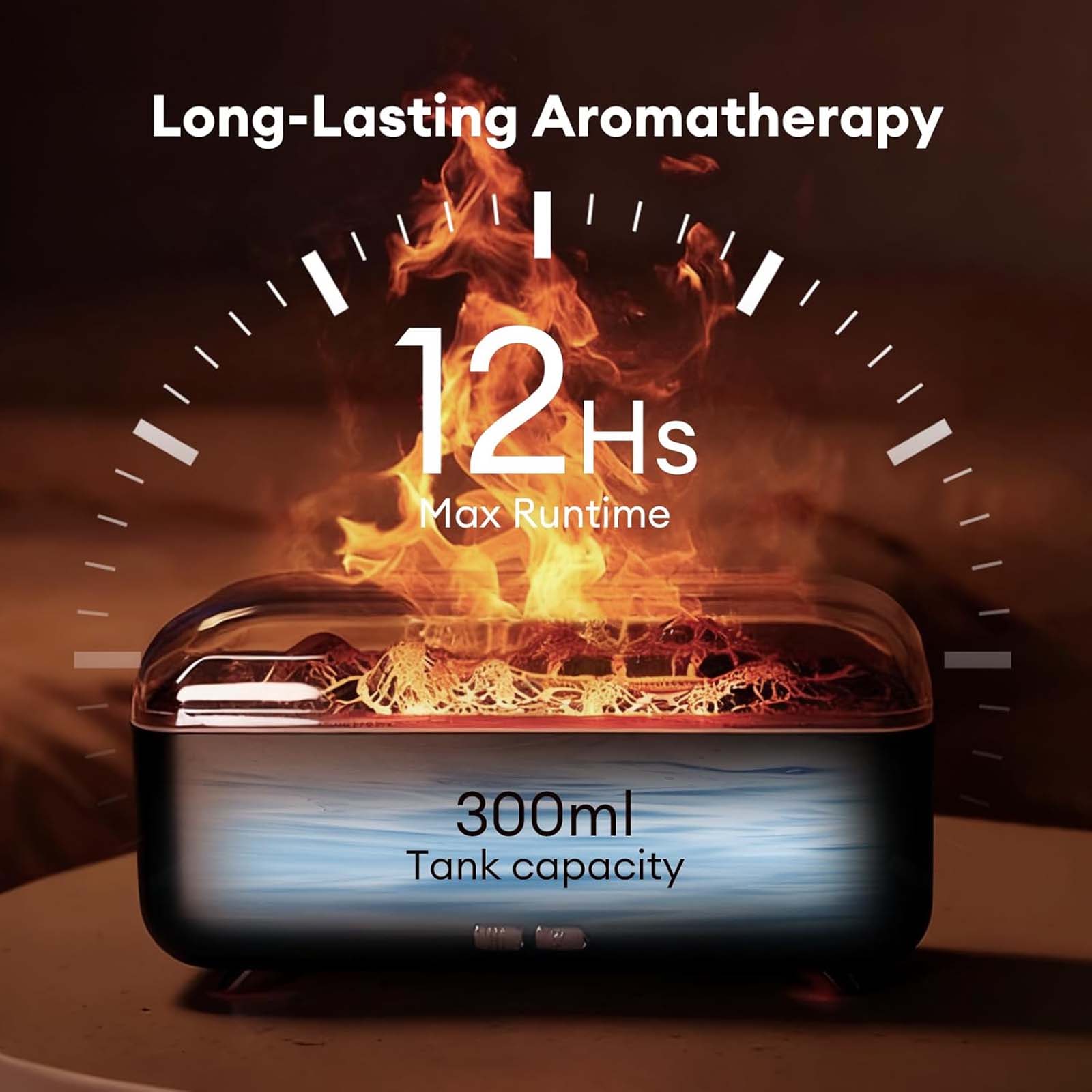 Difusor De Aroma Doméstico 300ml , Umidificador Ultrassônico De Névoa Fria Com Luz De 7 Cores E Desligamento Automático