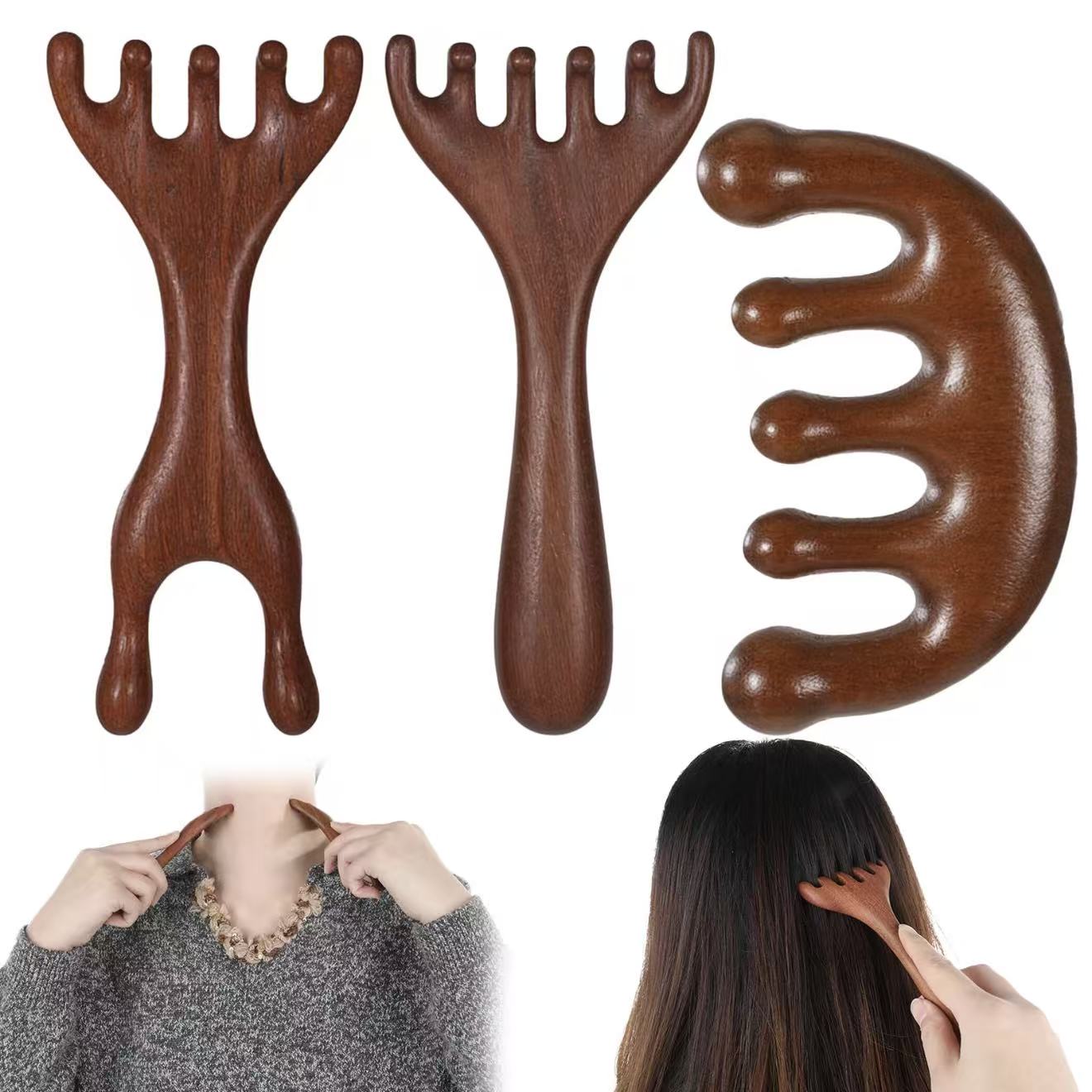 Conjunto De Pente De Massagem De 3 Peças , Chifre De Seis Garras Para Couro Cabeludo Meridiano Raspagem Circulação Sangu