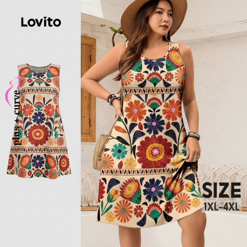 Lovito Vestido Boho Primavera Verão Feminino Com Zíper LBL32027 em Oferta na Shopee