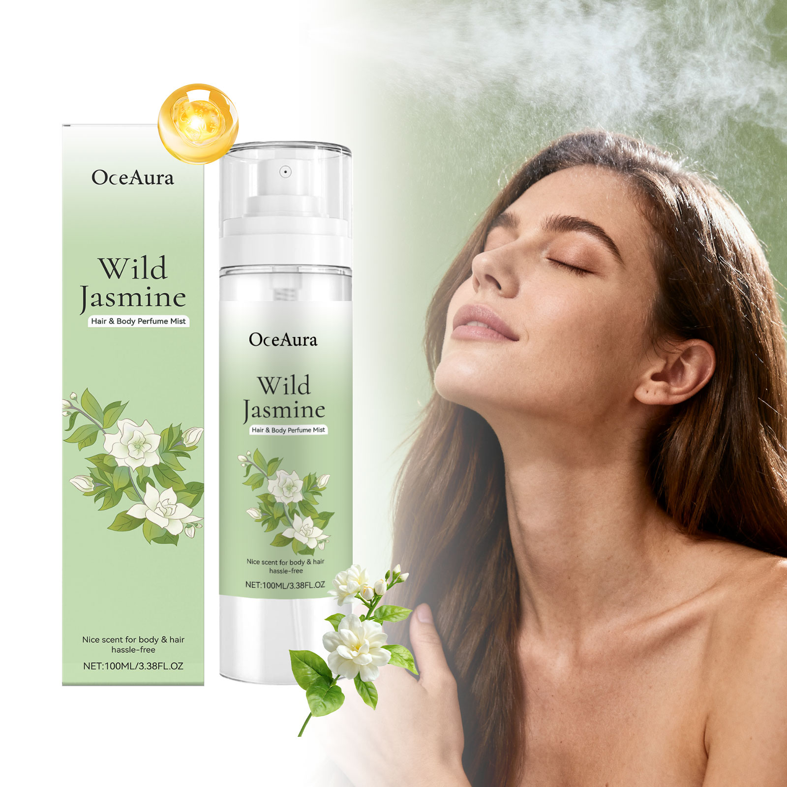 Jasmine & Hyaluronic Body Hair Mist 100 ml – Perfume Corporal Floral, Cuidado Hidratante, Frescor Diário | Perfume para
