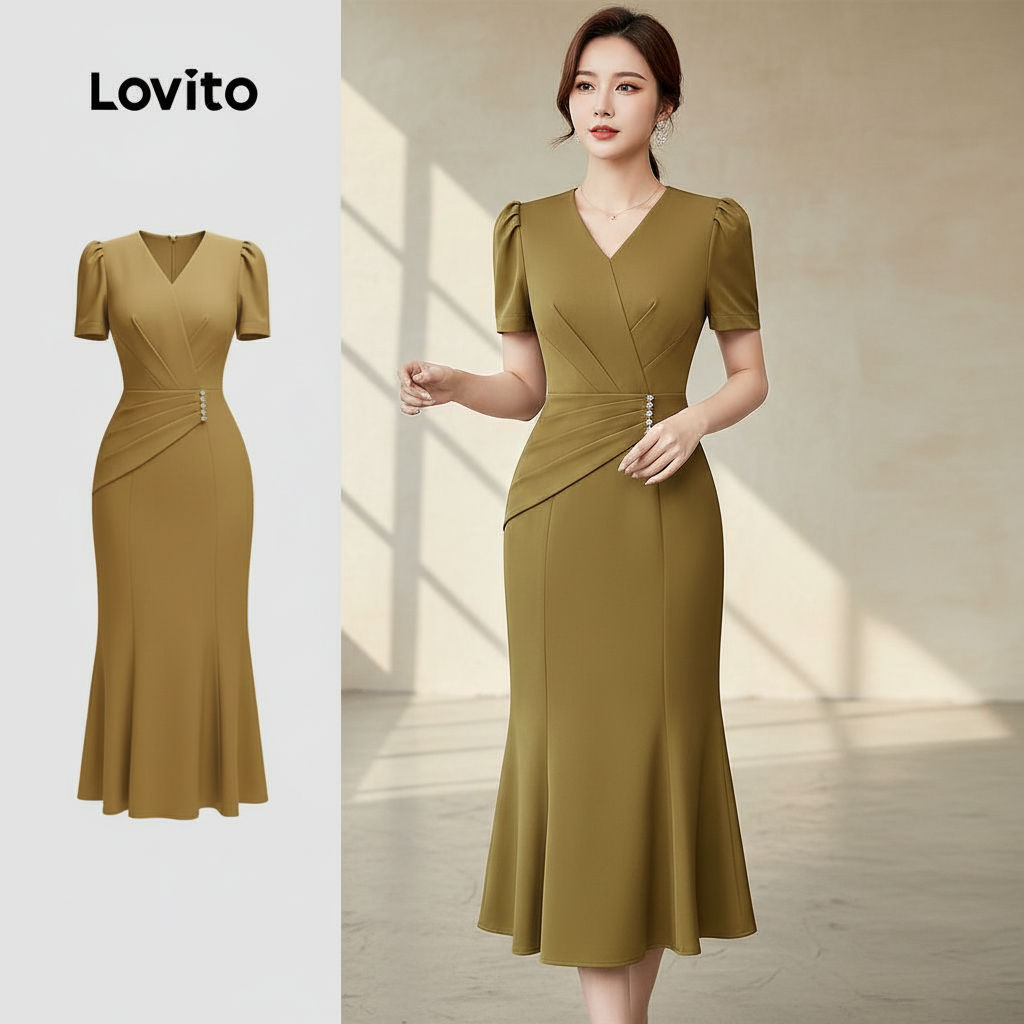 Lovito Refine Vestido Feminino Assimétrico Marrom para Primavera/verão LK2ED203 em Oferta na Shopee