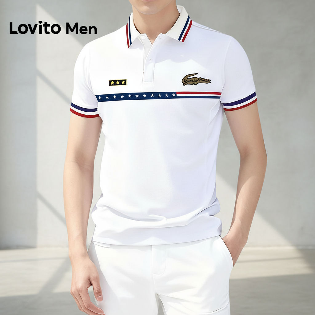 Lovito Camisa Polo Masculina Casual com Botão Branca para Primavera/Verão LNE127017 em Oferta na Shopee