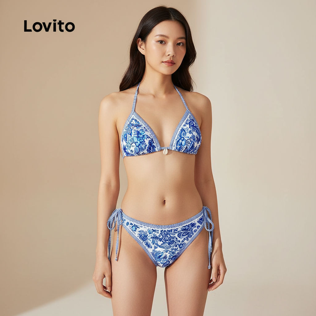Lovito Conjuntos de Biquíni Boho Azul para Primavera/Verão Mulheres LNL126232 em Oferta na Shopee