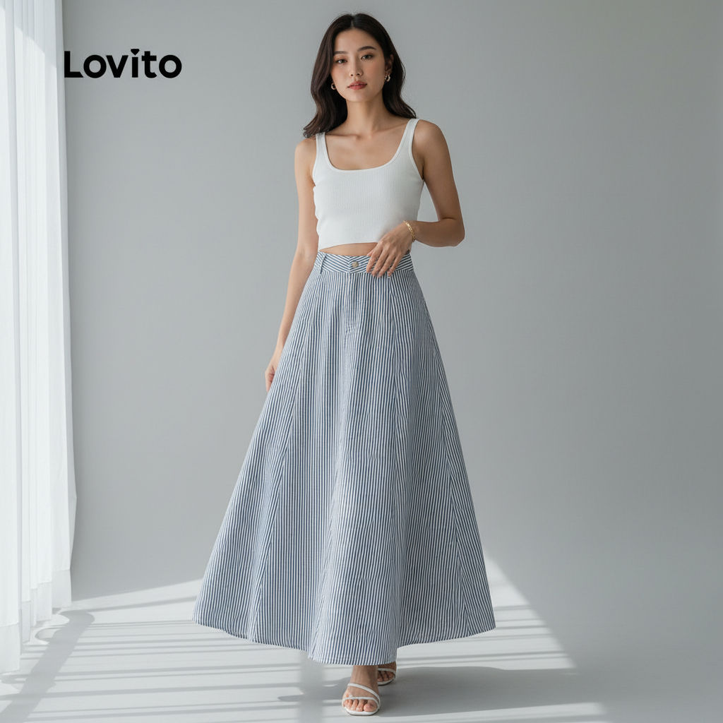 Lovito Saia Feminina Casual Evangélica Primavera/Verão LK2LD425 em Oferta na Shopee