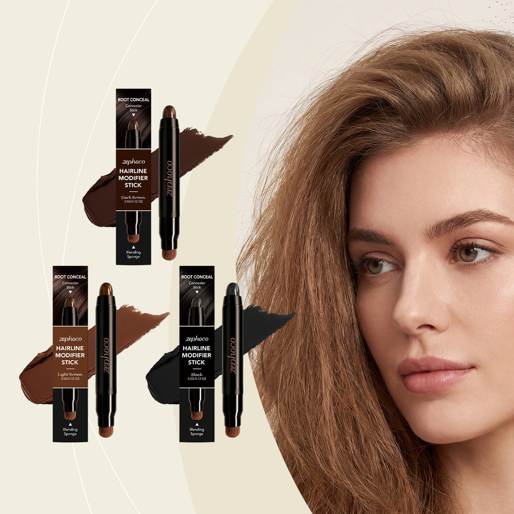 Caneta Corretiva de Raiz 2 em 1 – Preto, Castanho Claro, Castanho Escuro – Fórmula com Óleo Mineral e Cera de Abelha,
