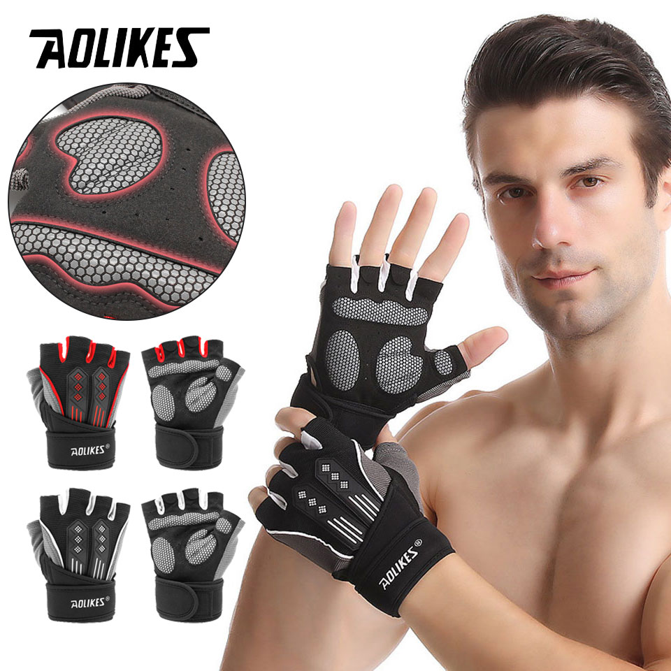 Aolikes 1 Par De Luvas De Fitness De Meio Dedo Para Levantamento De Peso , Haltere De Silicone , Capa De Mão , Acessório