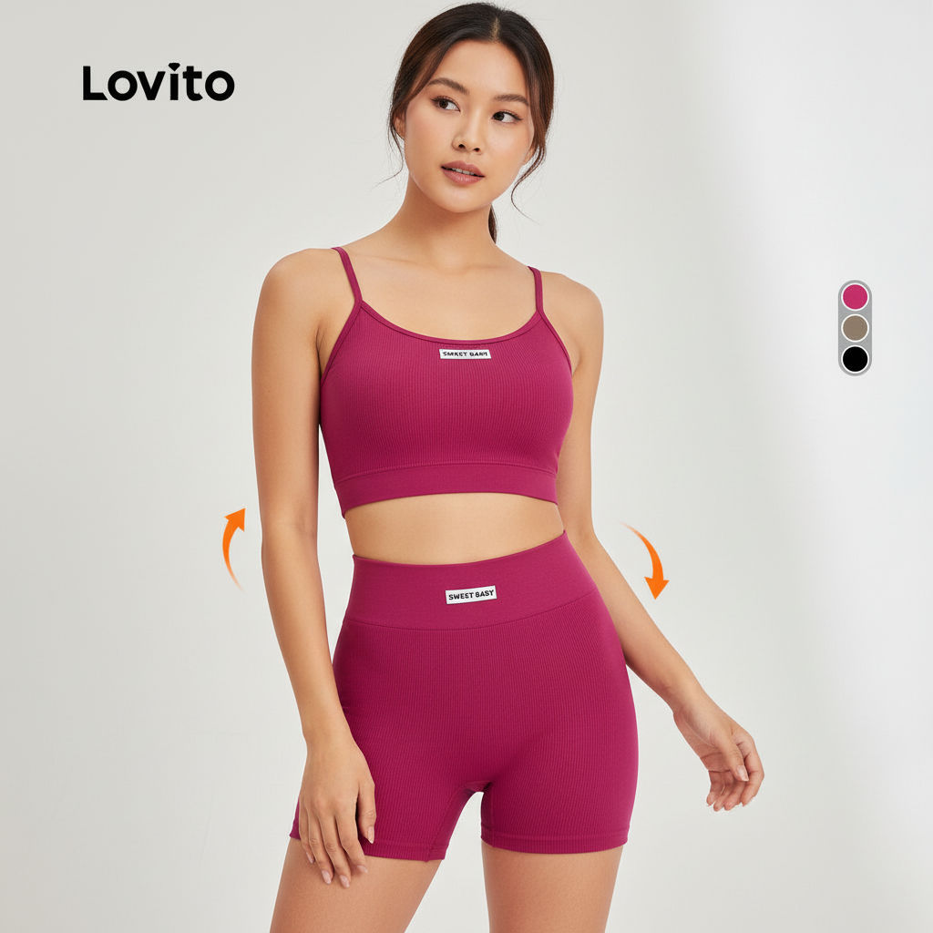 Lovito Conjunto Esportivo Modelador para Ginástica e Yoga LNA124023 em Oferta na Shopee