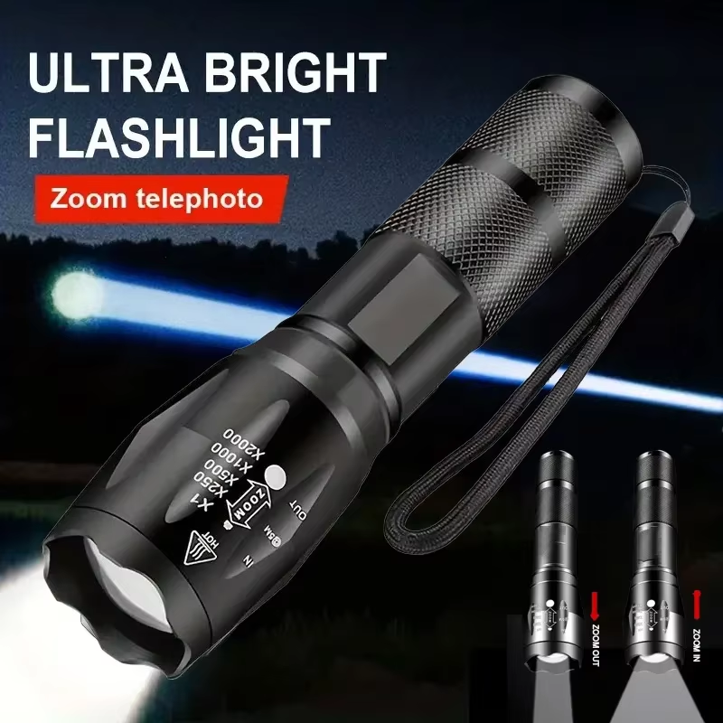 Lanterna T6 LED de Alto Poder com Zoom, em Liga de Alumínio, Recarregável, Farol de Busca para Camping e Emergência