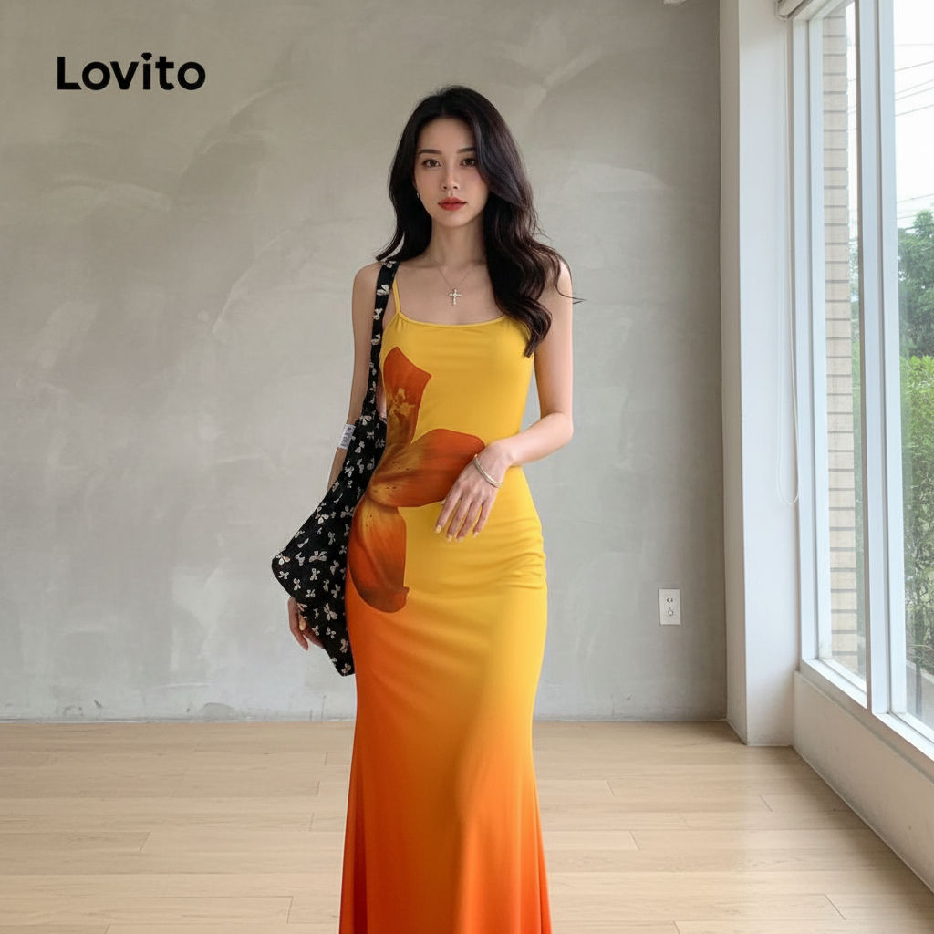 Lovito Vestido feminino casual com estampa floral LNA73248