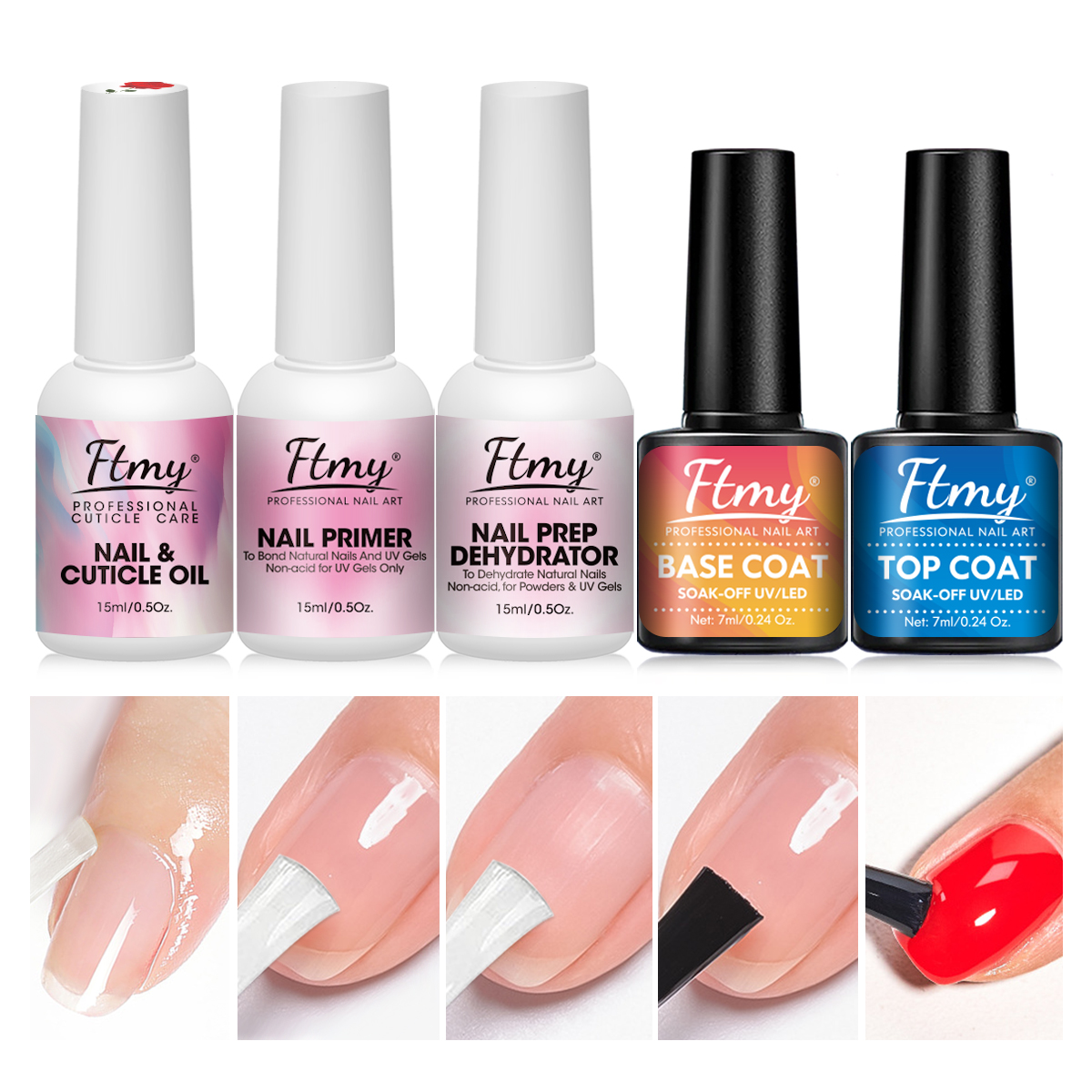 Conjunto de 5 peças de pré-tratamento para unhas com secador e base gel sem ácido, incluindo óleo de cutículas, primer