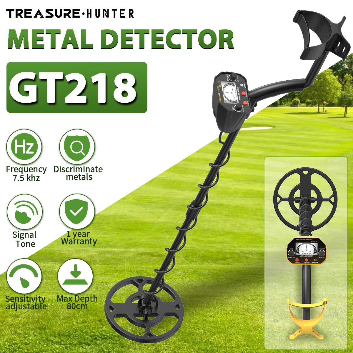 Um Conjunto Caçador De Tesouros GT218 Detector De Metais Subterrâneo Detecção De Ouro Moeda Tesouro Caça Com Bobina À Pr