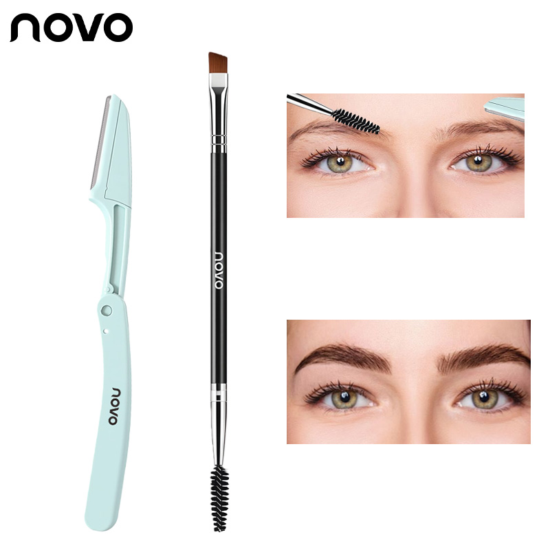 NOVO Kit Modelador de Sobrancelhas 2 Peças, Lâmina Dobrável & Pincel de Duas Pontas, Não Absorve, Não Desperdiça Pó,