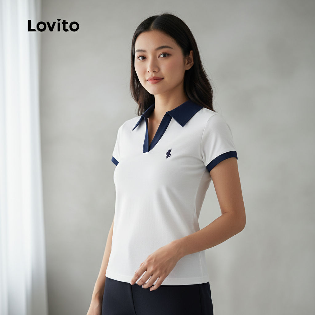 Lovito Refine Blusa Feminina Branca para Verão com Blocos de Cor L157LD287 em Oferta na Shopee