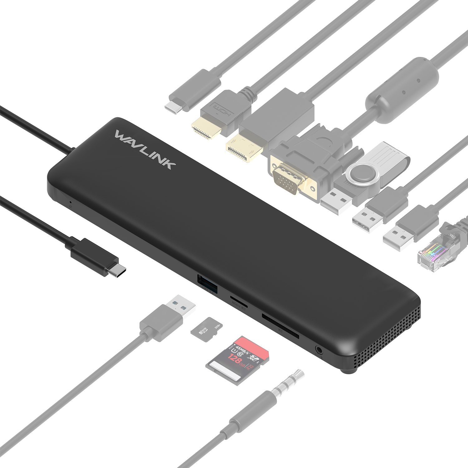 Estação de acoplamento Wavlink 12 em 1 com várias portas: HDMI 4K, DP, VGA, PD 85W, RJ45, leitor de SD para computadores