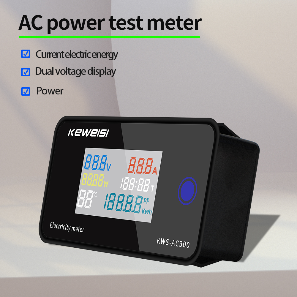 Único Amperímetro De Voltímetro Digital AC KWS-AC300 6 Em 1 , Multímetro De Energia 50-300V 100A Com Display LCD