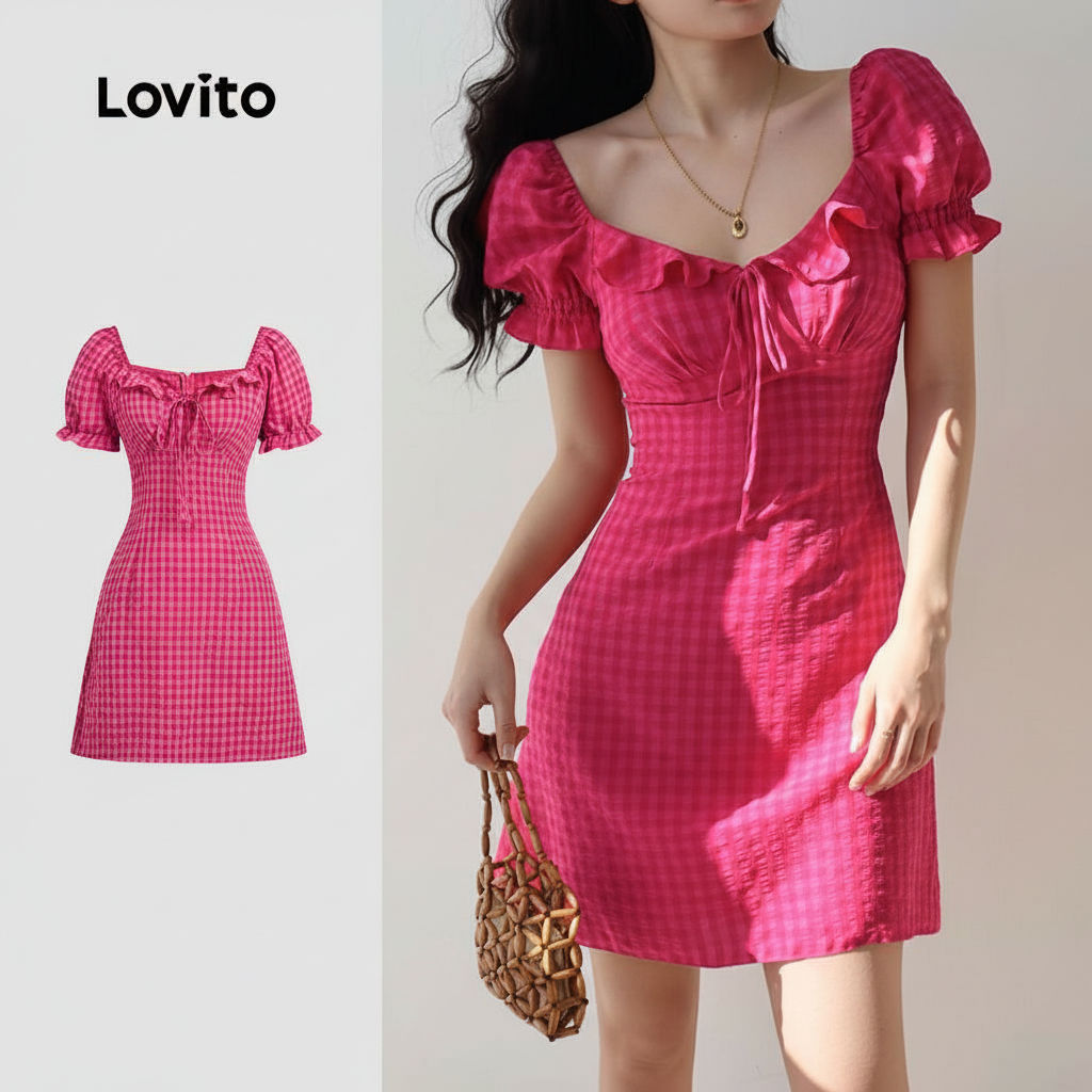 Lovito Refine Vestido Liso Feminino Com Amarração E Zíper Para Verão/primavera L133ED837 em Oferta na Shopee