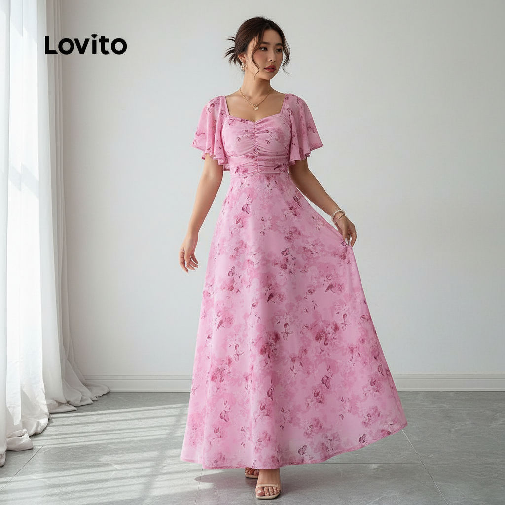 Lovito Vestido Plissado Boho Feminino Rosa para Primavera Verão LBL31043 em Oferta na Shopee
