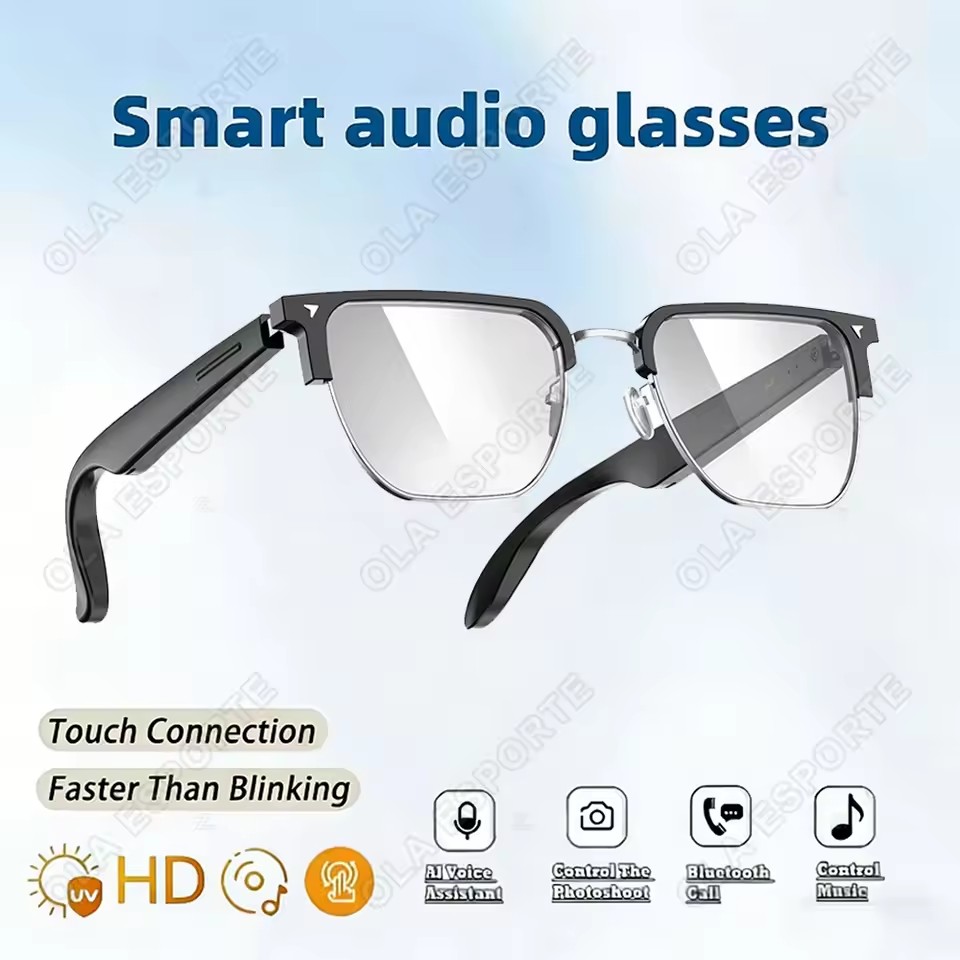 Óculos inteligentes Bluetooth com proteção contra luz azul, tocador de música, assistente de voz, ideais para esportes