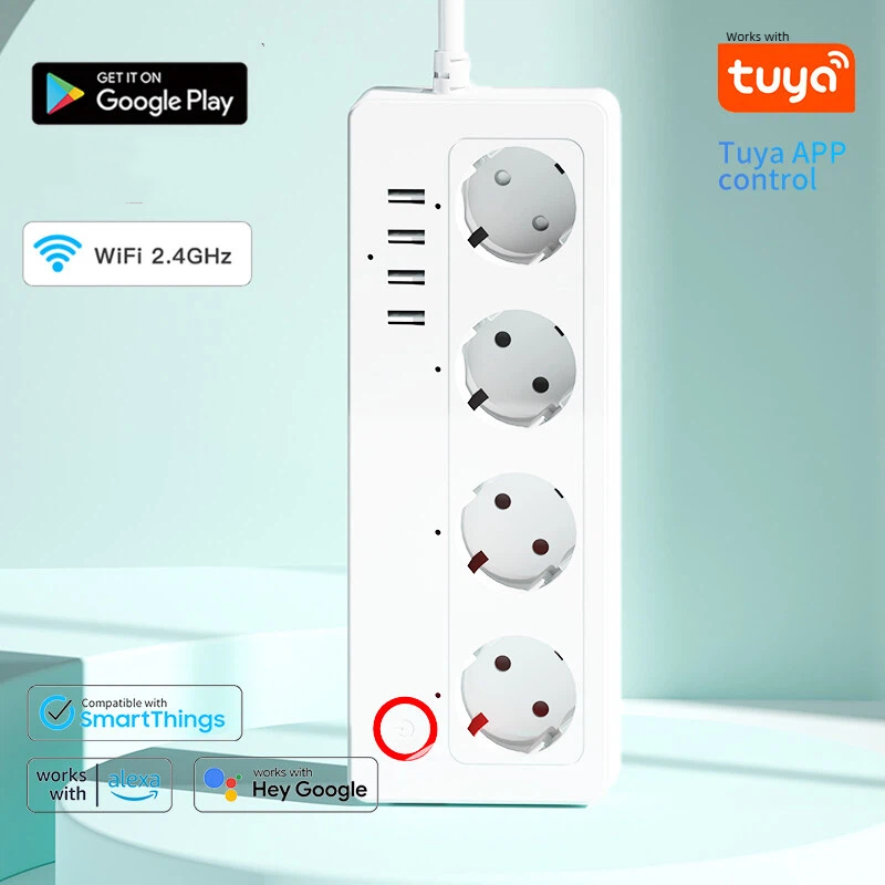Tomada Inteligente Tuya WiFi Controle de Voz Timer Interruptor Múltiplo Controle de Energia Tira de Tomadas EU Controle