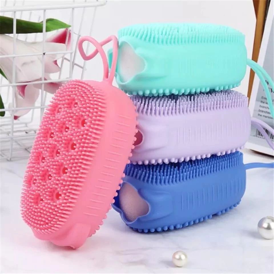 Esponja de Banho de Silicone com Suporte para Sabonete, Escova para Esfoliação Corporal