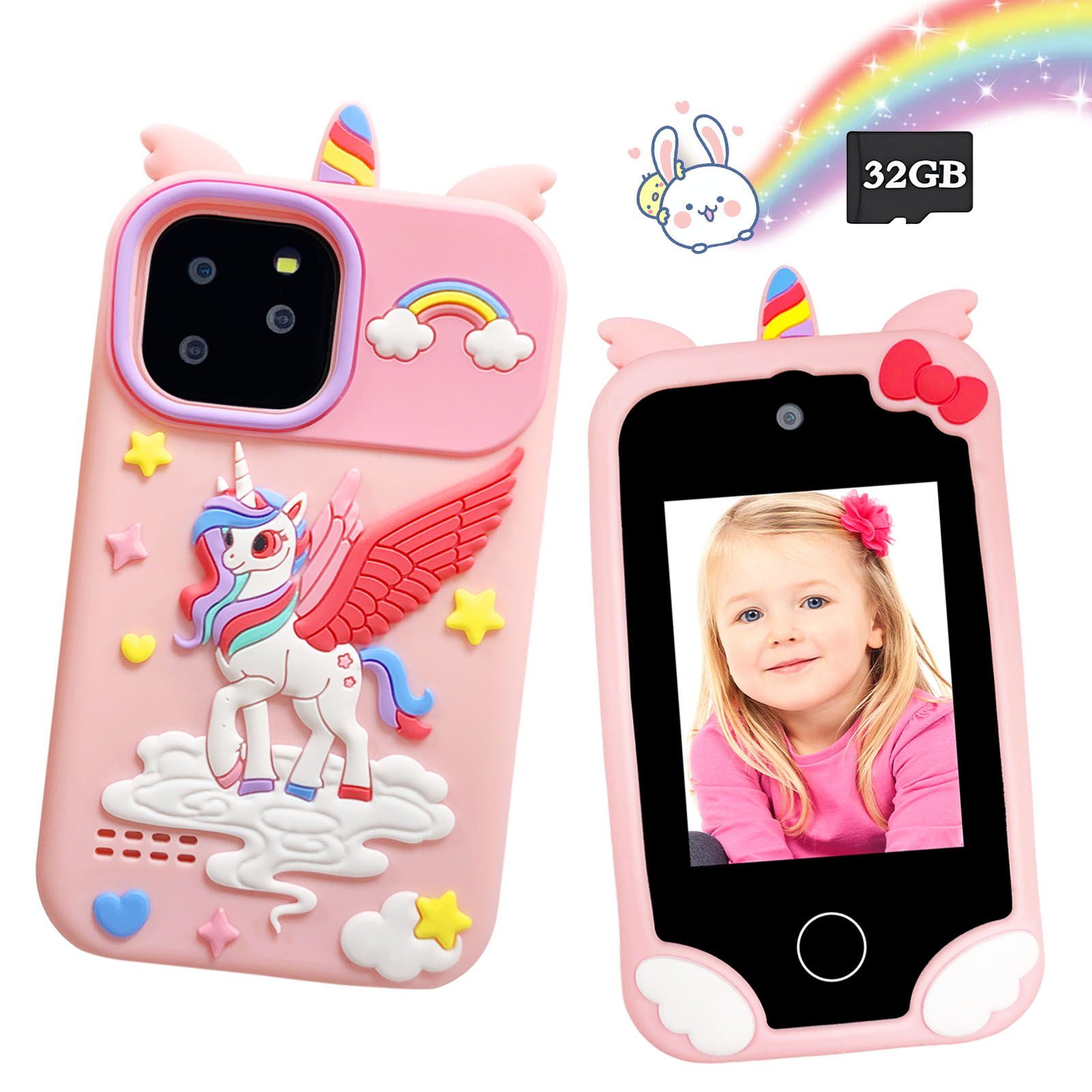 Smartphone de Aprendizagem Infantil com Câmeras Duplas para Selfies, Tela Sensível ao Toque de 2,8 Polegadas, Bateria